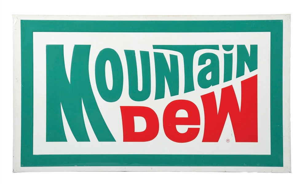 EMBOSSED TIN MOUNTAIN DEW ADVERTISING SIGN