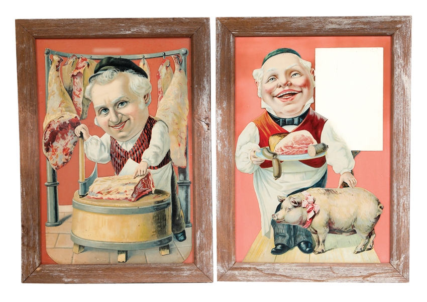 COLLECTION OF 2 DIE-CUT CARDSTOCK BUTCHER ADVERTISEMENTS