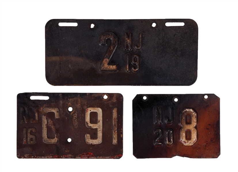 COLLECTION OF 3: NEW JERSEY STAMPED MOTORCYCLE LICENSE PLATES. 