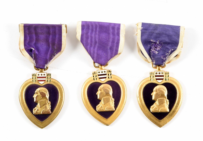 LOT OF 3: US WWI-WWII PURPLE HEART MEDALS.