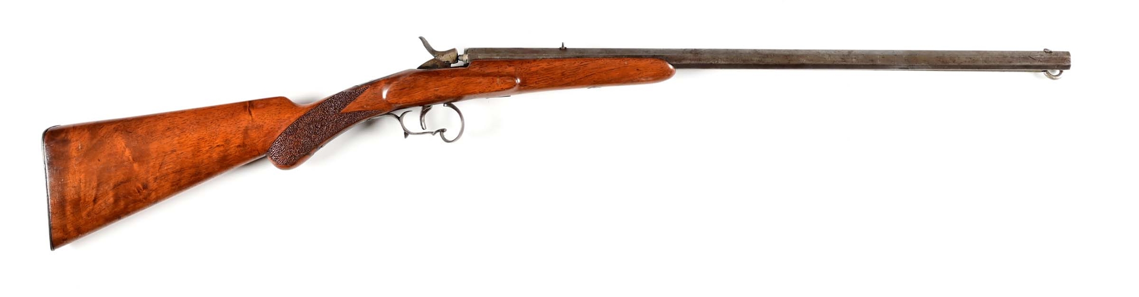 (A) SINGLE SHOT BELGIAN PARLOR RIFLE COVERTED TO PERCUSSION.