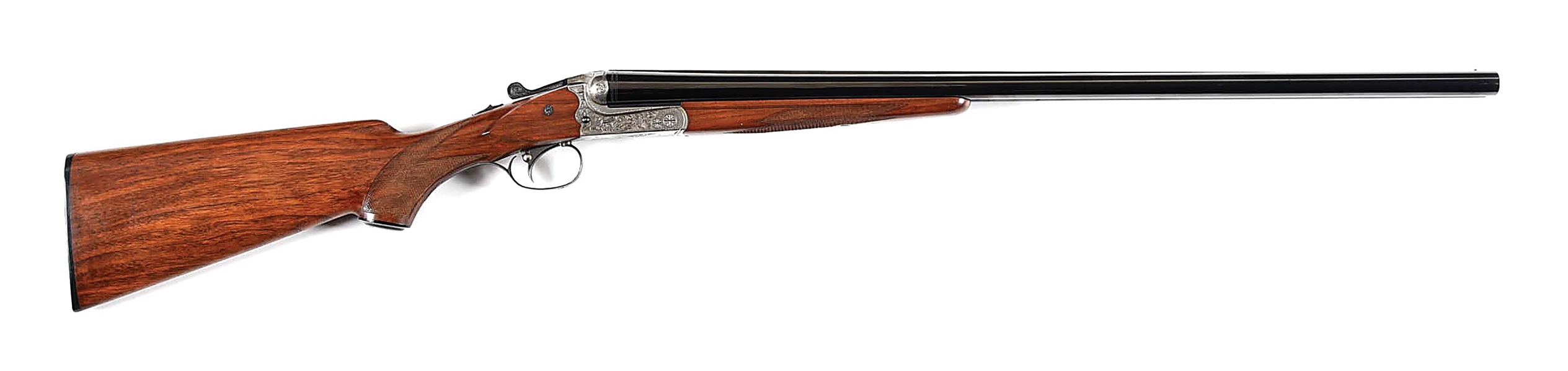 (M) MERKEL 147 E. ENGRAVED SCALLOPED BOX LOCK SIDE BY SIDE SHOTGUN.