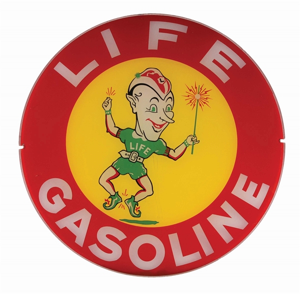 LIFE GASOLINE SINGLE 13.5" GLOBE LENS W/ ELF GRAPHIC. 