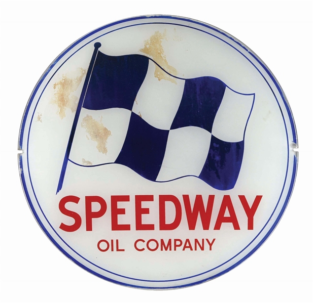 SPEEDWAY OIL COMPANY SINGLE 13.5" GLOBE LENS W/ CHECKERED FLAG GRAPHIC AGS 79 