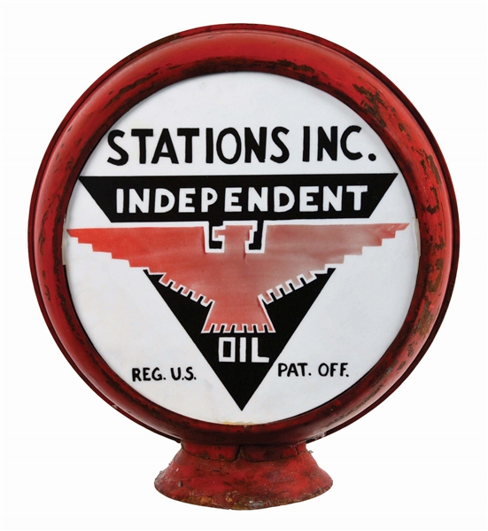 STATIONS INC. INDEPENDENT OIL COMPLETE 11.25" GLOBE W/ THUNDERBIRD GRAPHIC. 