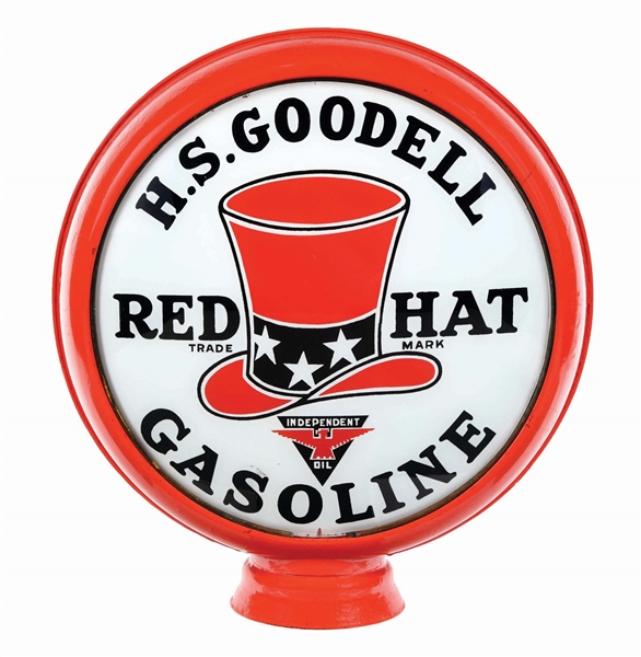 H.S. GOODELL RED HAT GASOLINE SINGLE 15" GLOBE LENS ON ORIGINAL H.P. BODY AGS 94. 