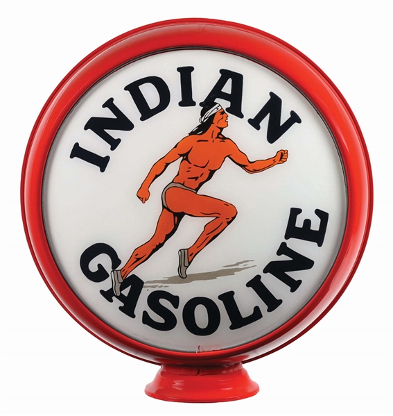 INDIAN GASOLINE SINGLE 15" GLOBE LENS ON METAL HIGH PROFILE GLOBE BODY.