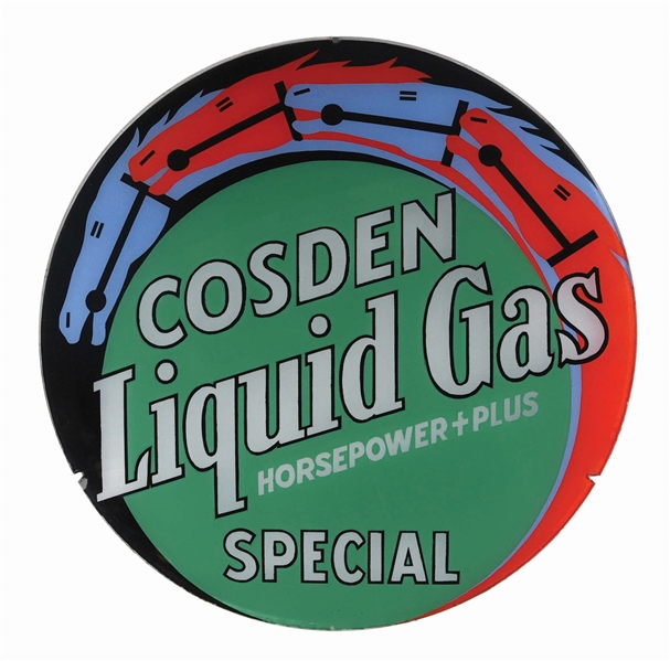 COSDEN SPECIAL LIQUID GAS 13.5" GLOBE LENS W/ HORSE GRAPHICS AGS 95. 