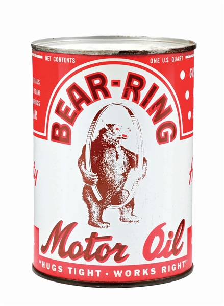 BEAR-RING MOTOR OIL ONE QUART CAN W/ BEAR GRAPHIC AGS 77.