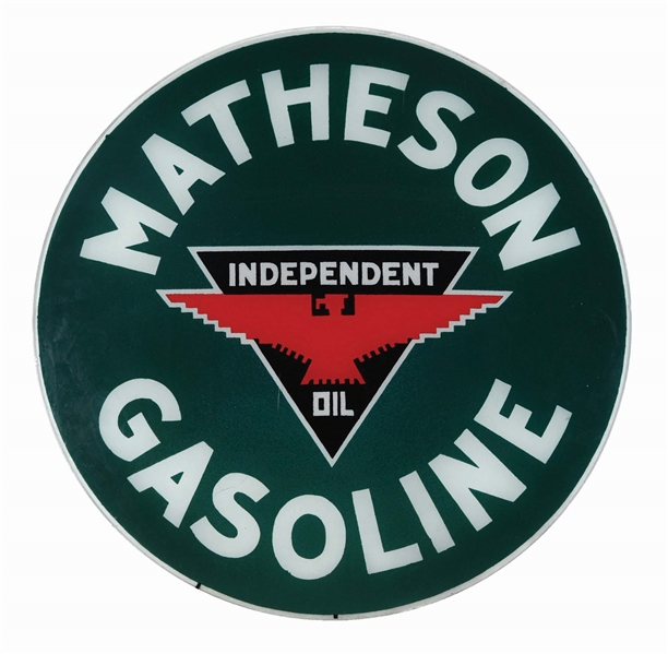 MATHESON INDEPENDENT GASOLINE 15" SINGLE GLOBE LENS W/ THUNDERBIRD GRAPHIC AGS 90.
