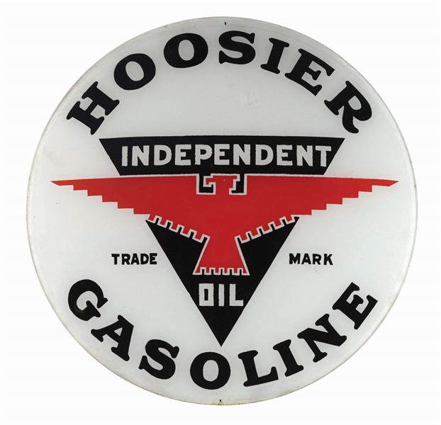 HOOSIER INDEPENDENT GASOLINE 15" SINGLE GLOBE LENS W/ THUNDERBIRD GRAPHIC. 