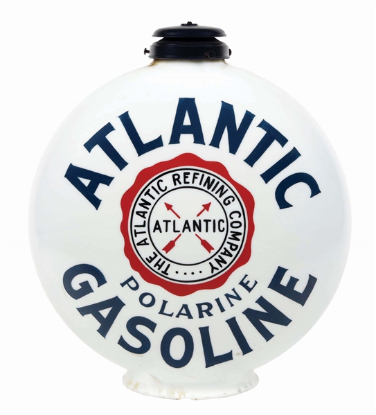 ATLANTIC POLARINE GASOLINE ONE PIECE ETCHED CHIMNEY CAP GLOBE.