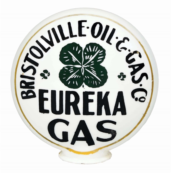 BRISTOLVILLE EUREKA GAS ONE PIECE ETCHED GLOBE W/ CLOVER GRAPHIC. 