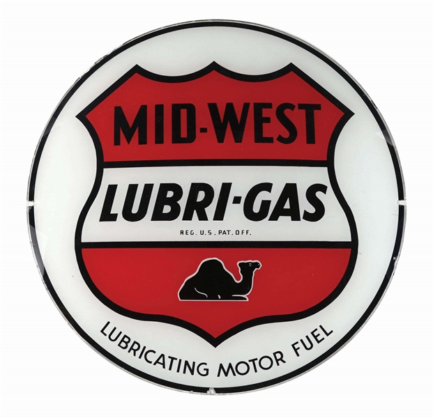 MID-WEST LUBRI-GAS MOTOR FUEL SINGLE 13.5" GLOBE LENS W/ CAMEL GRAPHIC AGS 90.