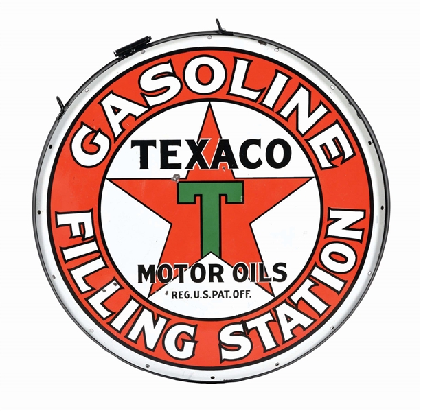 TEXACO FILLING STATION PORCELAIN SIGN W/ STAR GRAPHIC AGS 86. 