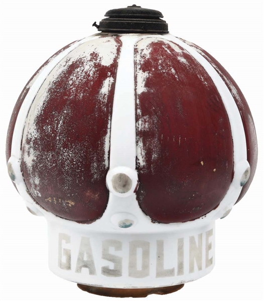 RARE RED CROWN GASOLINE ONE PIECE CAST GLOBE W/ CHIMNEY CAP. 