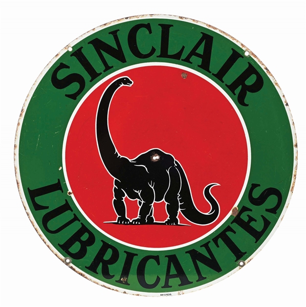 SINCLAIR LUBRICANTES PORCELAIN SIGN W/ DINO GRAPHIC.
