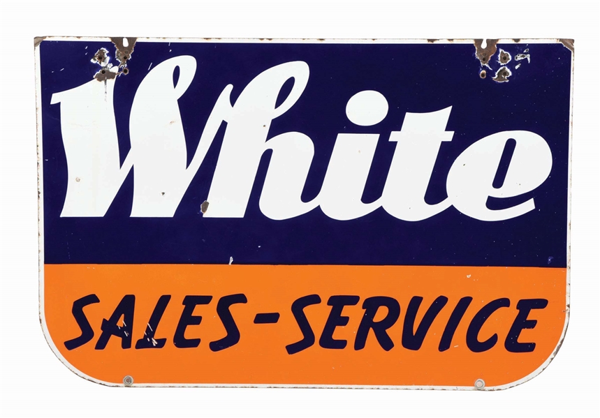 WHITE TRUCKS SALES-SERVICE DOUBLE SIDED PORCELAIN SIGN.