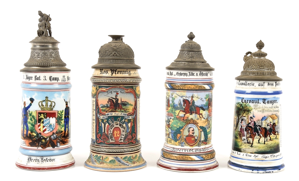 LOT OF 4: IMPERIAL GERMAN STYLE BAVARIAN BEER STEINS.