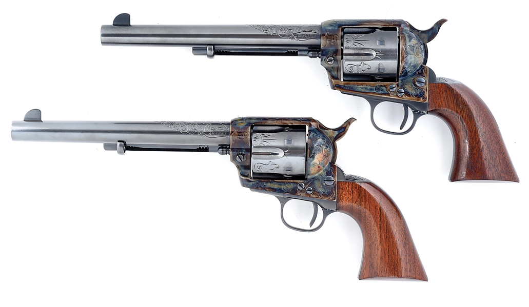 (M) OUTSTANDING PAIR OF ENGRAVED TURNBULL MODEL 1873 SINGLE ACTION REVOLVERS.