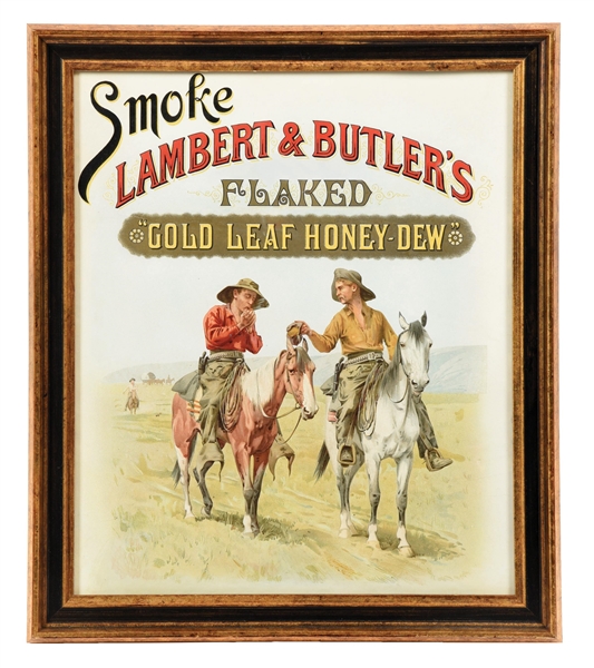 LAMBERTS & BUTLER FLAKED TOBACCO LEAF PAPER LITHOGRAPH W/ COWBOY GRAPHIC.