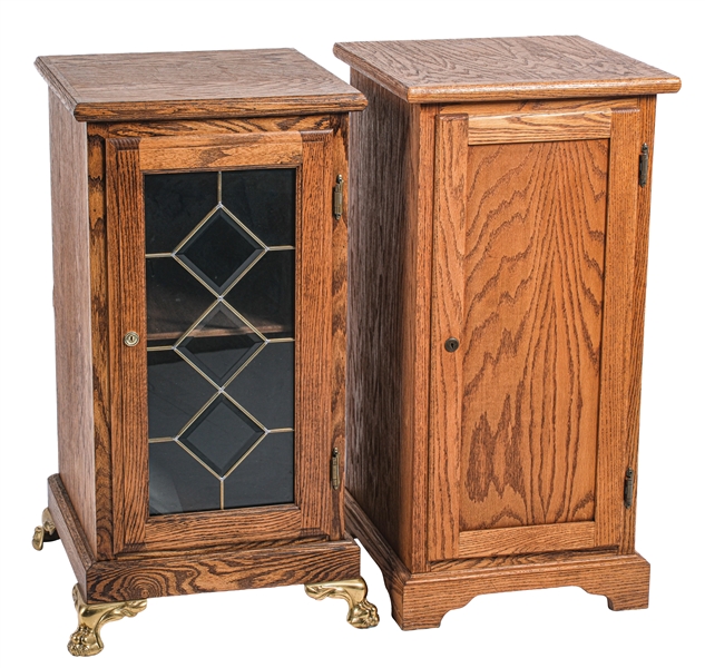 PAIR OF CONTEMPORARY OAK SLOT MACHINE STANDS