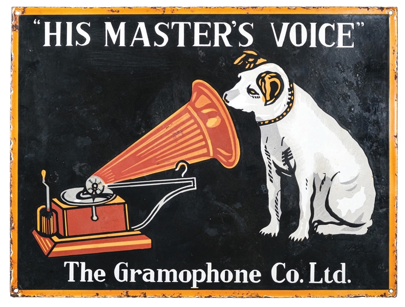 THE GRAMOPHONE CO LTD PORCELAIN SIGN W/ NIPPER GRAPHIC