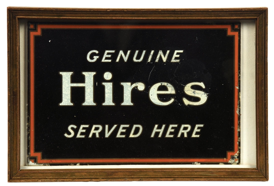 GENUINE HIRES SERVED HERE REVERSE PAINTED GLASS SIGN