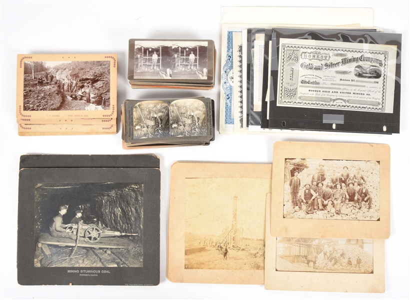 COLLECTION OF MINING PHOTOS AND STOCK CERTIFICATES.   