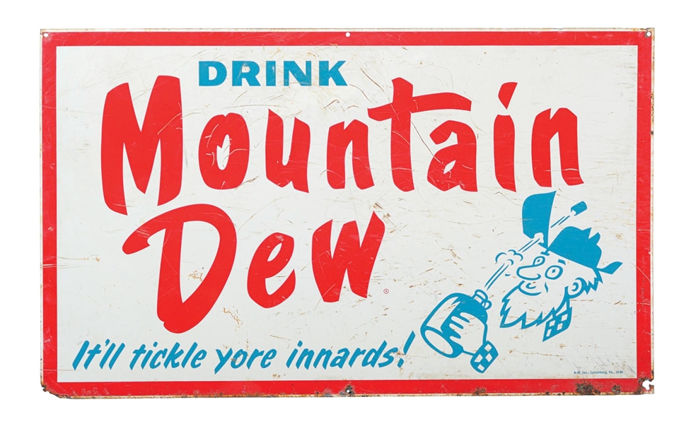 MOUNTAIN DEW TIN SIGN W/ HILLBILLY GRAPHIC