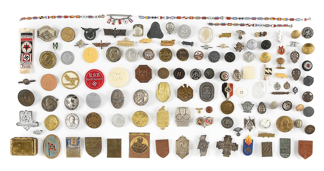 LOT OF OVER 100 THIRD REICH TINNIES, BUTTONS, ETC.