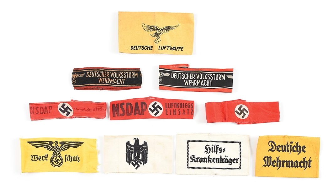 LOT OF 10: THIRD REICH ARMBANDS.