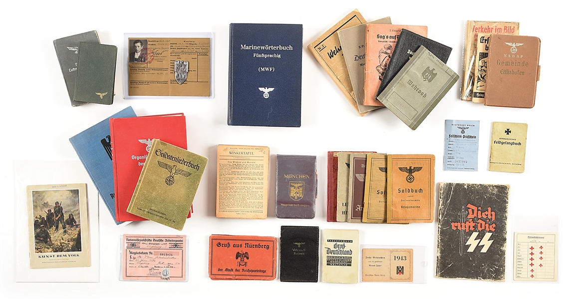 LOT OF MISCELLANEOUS THIRD REICH EPHEMERA INCLUDING SOLDBUCHS AND MANUALS.