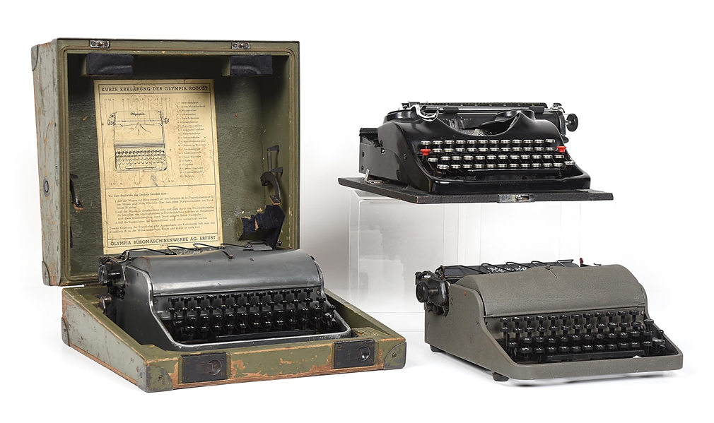 LOT OF 3: GERMAN WWII TYPEWRITERS.