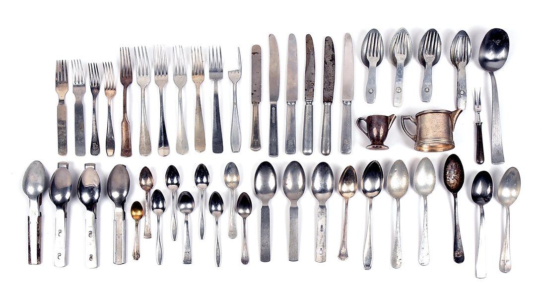 LARGE LOT OF THIRD REICH MARKED UTENSILS, SOME SILVER.