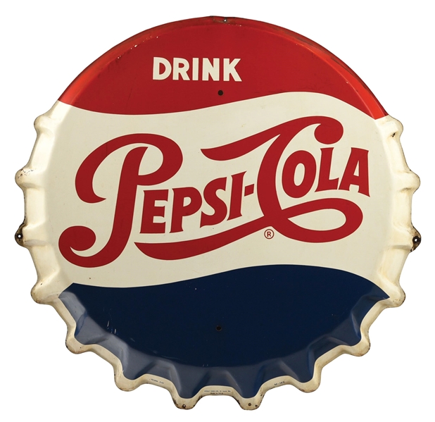 DRINK PEPSI-COLA TIN BOTTLECAP SIGN