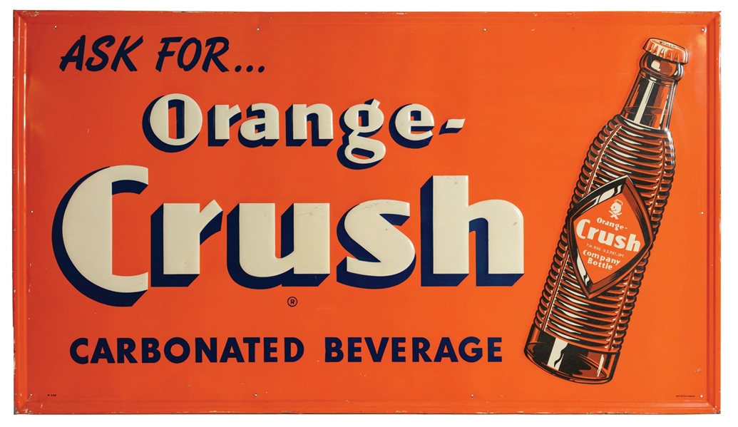 ORANGE CRUSH TIN ADVERTISING SIGN W/ BOTTLE GRAPHIC