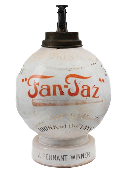 5¢ FAN-TAZ WHITE CERAMIC SYRUP DISPENSER W/ BASEBALL BAT GRAPHIC