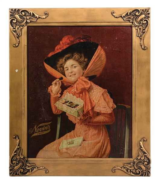 NEVINS CANDY PAPER LITHOGRAPH W/ CHOCOLATE BOX GRAPHIC