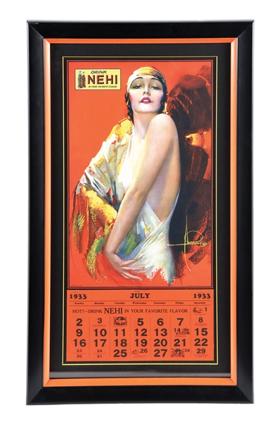 "DRINK NEHI" PAPER LITHOGRAPH CALENDAR W/ OUTSTANDING BEAUTIFUL LADY GRAPHIC