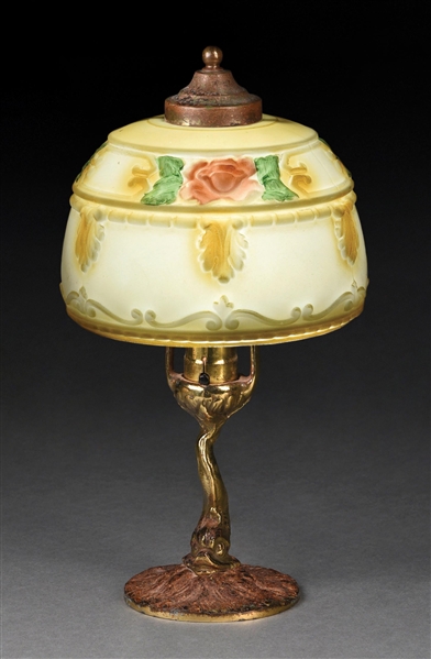 EARLY 20TH CENTURY FLORAL ENAMELED BOUDOIR LAMP