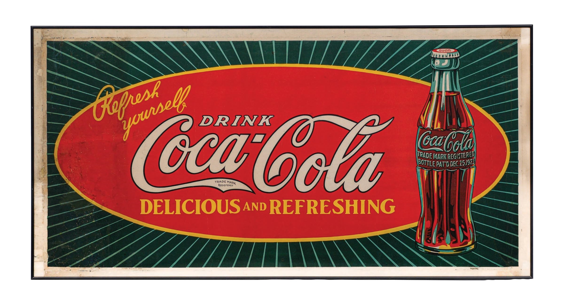 DRINK COCA-COLA FRAMED ADVERTISING SIGN.