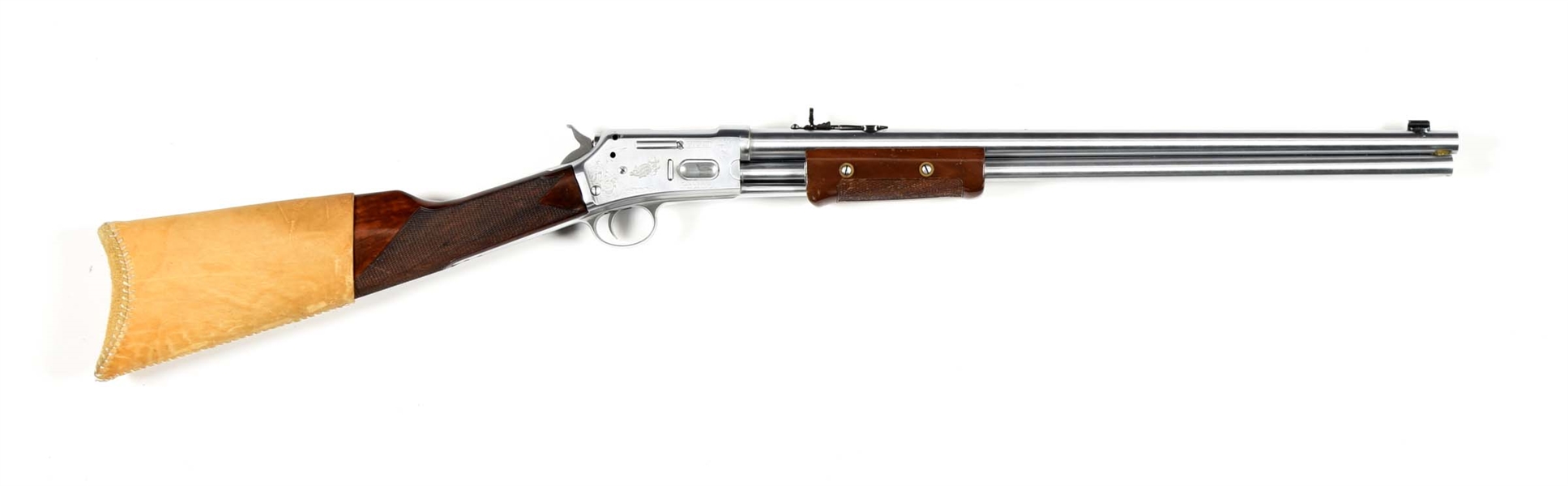 (M) LIMITED EDITION STAINLESS AMERICAN WESTERN ARMS LIGHTNING SLIDE ACTION SHORT RIFLE.