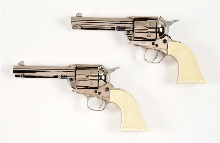 (M) LOT OF 2: CONSECUTIVE PAIR OF TAYLORS & CO. SINGLE ACTION REVOLVERS IN .38 SPECIAL.