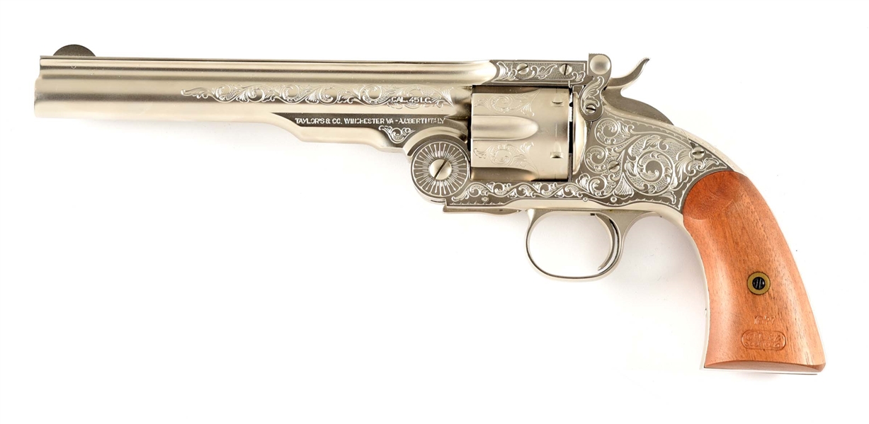 (M) ENGRAVED TAYLORS & CO SCHOFIELD SINGLE ACTION REVOLVER.