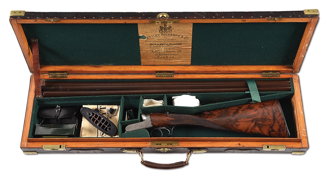 (C) WESTLY RICHARDS DROPLOCK 12 BORE SIDE BY SIDE SHOTGUN WITH CASE. 