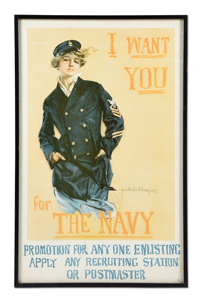 US WWI HOWARD CHANDLER CHRISTY I WANT YOU FOR THE NAVY RECRUITMENT POSTER.