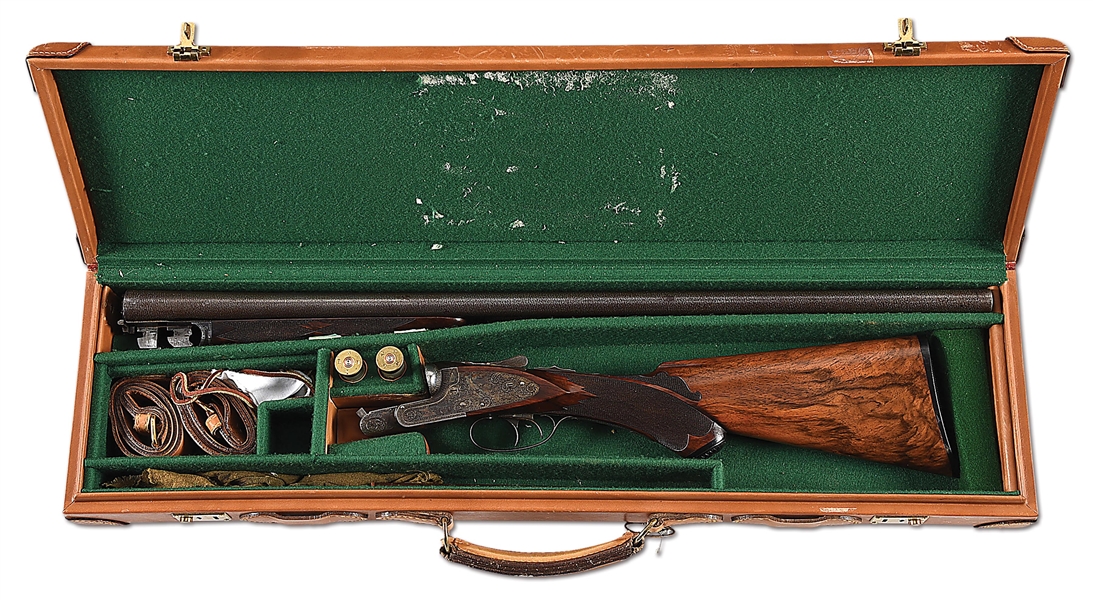 (C) NICE CASED HIGH GRADE MERIDEN THE AUBREY SIDE BY SIDE SHOTGUN.