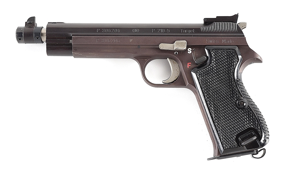 (M) SIG P210-5 TARGET 9MM SEMI-AUTOMATIC PISTOL WITH SOFT CASE.