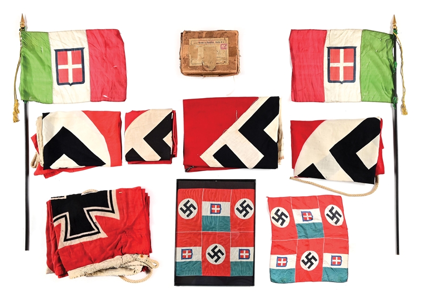 LOT OF 10: THIRD REICH AND AXIS POWERS FLAGS.